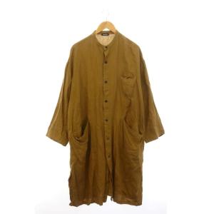 リネンシャツコート バンドカラー 薄手 2 茶 ブラウン /CX OS