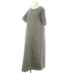 45rpm 綿麻小麦デニムのジャンパードレス ストライプ オフホワイト ネイビー