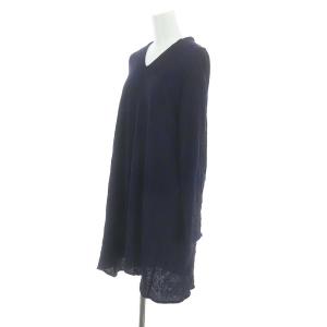 JURGEN LEHL 総柄Vネックチュニック カットソー 長袖 プルオーバー M 紺 茶 ネイビー ブラウン