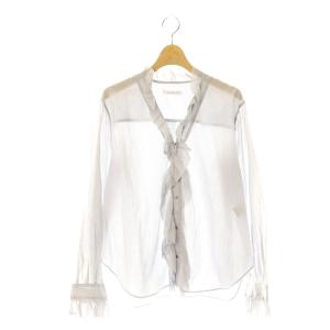 24SS インドコットン フリルシャツ ブラウス 長袖 フロントボタン F グレー