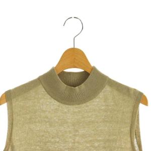 L'Appartement リネン ハイネック カットソー ニット ノースリーブ カーキ