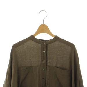 Spick&Span ウール混 シャツワンピース ロング マキシ丈 長袖 バンドカラー F ブラウンカーキ