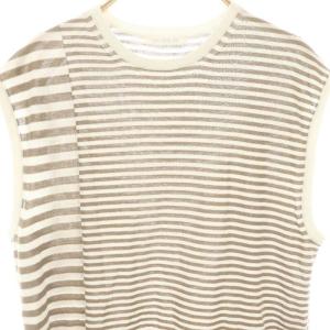 GALERIE VIE 23SS ボーダークレープコットンボーダーベスト ニット プルオーバー F グレージュ 白 ホワイト