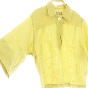 MARGARET HOWELL 23SSリネンプルオーバーシャツ ブラウス 五分袖 ?U M 若草色