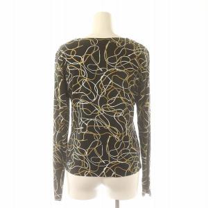 agnes b. セットアップ 上下 2点セット 総柄 カットソー 長袖 Vネック スカート 膝丈 フレア 1 黒 白 ゴールド色