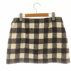 agnes b. チェック柄 ウール混 ミニスカート 台形 フロントジップ  38 M 黒 ブラック 白 ホワイト