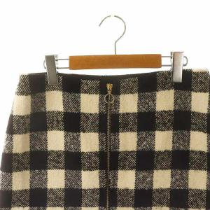 agnes b. チェック柄 ウール混 ミニスカート 台形 フロントジップ  38 M 黒 ブラック 白 ホワイト