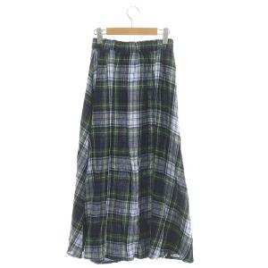 O'NEIL OF DUBLIN タータンチェック柄 フレアスカート ロング マキシ丈 リネン US 6 緑 青 白 黄色