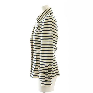 BURBERRY BLUE LABEL ボーダー ダブル 背抜き ジャケット テーラード ロゴボタン 背抜き 38 M アイボリー 紺 ネイビー