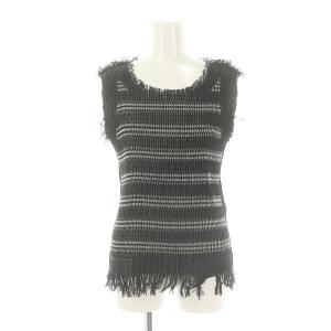 プリーツ フリンジ ノースリーブ トップス カットソー 2 M 黒 ブラック グレー /YQ OS