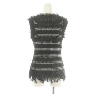 ISSEY MIYAKE プリーツ フリンジ ノースリーブ トップス カットソー 2 M 黒 ブラック グレー /YQ OS