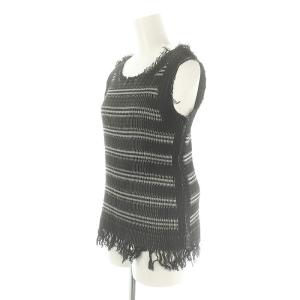 ISSEY MIYAKE プリーツ フリンジ ノースリーブ トップス カットソー 2 M 黒 ブラック グレー /YQ OS