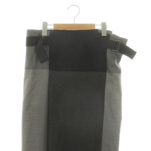 ISSEY MIYAKE Block Bottom スカート ロング タイト ウール 2 グレー 黒 ブラック