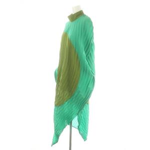 ISSEY MIYAKE 22AW FRONDS 変形プリーツワンピース 2 オリーブグリーン ライトグリーン