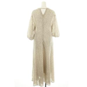 allureville ドットプリントシャドーチェックワンピース ロング 七分袖 2 オフホワイト 黒 ブラック /DF OS