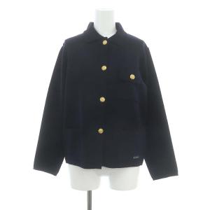 ウールニットカーディガン 長袖 金ボタン F 紺 ネイビー /YQ OS