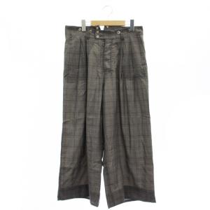 コットンチェックパンツ ワイド タック ボタンフライ F 茶 ブラウン