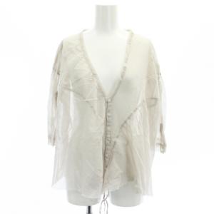 チュールカーディガン 七分袖 シアー シースルー Vネック F グレー