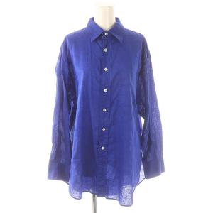 24SS コットンリネンルーズシャツ ブラウス 長袖 前開き 青 ブルー