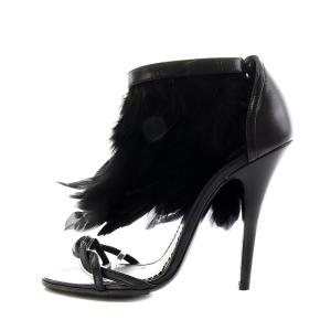 GIVENCHY サンダル フェザー アンクルストラップ ピンヒール レザー 24cm 黒 ブラック