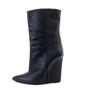 GIUSEPPE ZANOTTI ブーツ ショート ウエッジソール ポインテッドトゥ パイソン レザー 38 25cm 黒 ブラック