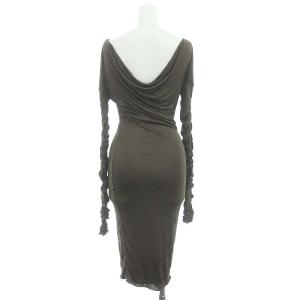 GUCCI ギャザースリーブ ワンピース ロング ミモレ丈 長袖 タイト XS ブラウン