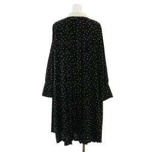 CELFORD Aラインシャツプリーツワンピース 膝丈 長袖 ドット 水玉 36 黒 白 ブラック ホワイト