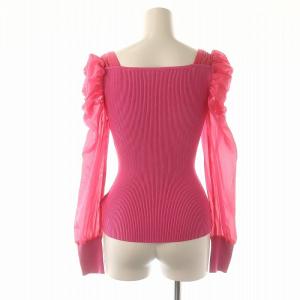SNIDEL 23SS  ギャザースリーブニットプルオーバー スクエアネック シアー シースルー 長袖 F ピンク