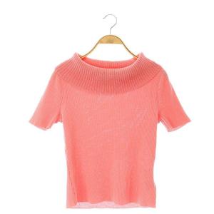 24SS 和紙混オフタートルニット プルオーバー 半袖 オフショルダー 38 M ピンク