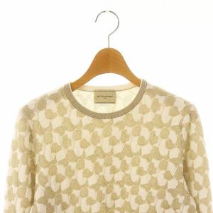 UNITED ARROWS メタリック ジャカード ニットソー カットソー 長袖 ラメ グレージュ オフホワイト