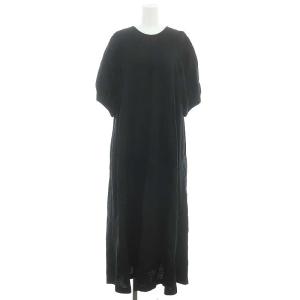 リネンマキシワンピース 五分袖 ロング S 黒 ブラック SH /SY OS