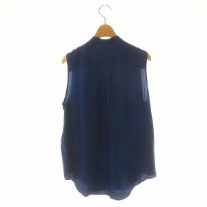 Chloe シルクタックノースリーブブラウス ノースリーブ フロントボタン 40 XL 青 ブルー