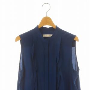 Chloe シルクタックノースリーブブラウス ノースリーブ フロントボタン 40 XL 青 ブルー