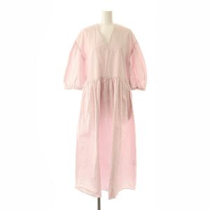 22SS ギンガムチェック サック ワンピース ロング丈 五分袖 ボリュームスリーブ 38 M ピンク