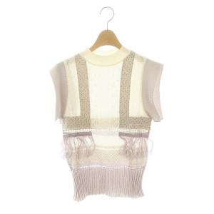 SASH JAQUARD SLEEVELESS KNIT フリンジノースリーブニット 1 白 ホワイト