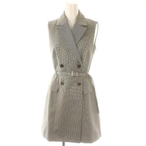 23SS ノースリジャケットミニワンピース 前開き 千鳥格子 0 黒 白 ブラック ホワイト