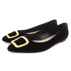 ベロアフラットシューズ ポインテッドトゥ 38 24.5-25cm 黒 ブラック /SR6