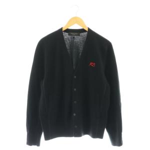 ウールコットンニットカーディガン 長袖 Vネック スナップボタン XS TP 黒 ブラック /ES OS