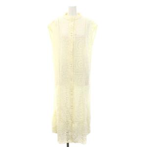 EYELET LACE SHIRT DRESS ワンピース ロング マキシ丈 フレンチスリーブ カットワーク M アイボリー