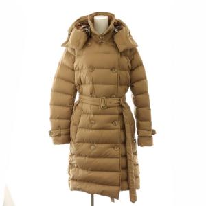 ベルト付き ダウンコート アウター ミドル丈 ノバチェック フード付き M 茶 ブラウン