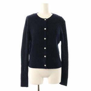 23SS テープヤーンリブミニカーディガン ニット 長袖 クルーネック リネン混 紺 ネイビー