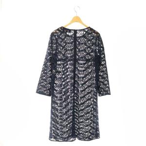 PAULE KA ギピュール GUIPURE レースワンピース ひざ丈 長袖 38 M 紺 ネイビー /YQ OS