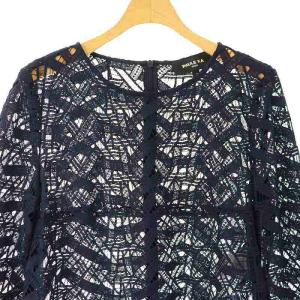PAULE KA ギピュール GUIPURE レースワンピース ひざ丈 長袖 38 M 紺 ネイビー /YQ OS