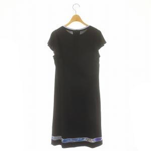LEONARD FASHION フラワーライン フリル ノースリーブワンピース 38 ダークネイビー