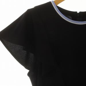 LEONARD FASHION フラワーライン フリル ノースリーブワンピース 38 ダークネイビー