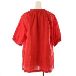 fog linen work リネンブラウス 五分袖 プルオーバー スリットネック 赤 レッド