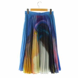 ENFOLD プリントプリーツロングスカート 総柄 38 青 ブルー
