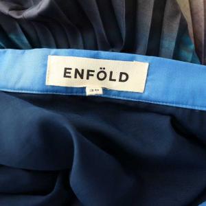 ENFOLD プリントプリーツロングスカート 総柄 38 青 ブルー