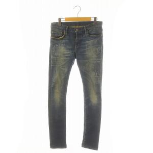 ロゴプリント ローライズデニムパンツ ジーンズ ボトムス ジップフライ コットン S 青 ブルー