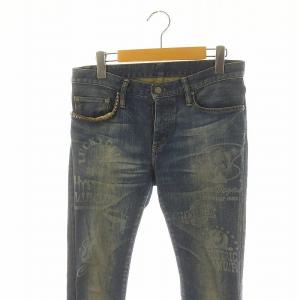 HYSTERIC GLAMOUR ロゴプリント ローライズデニムパンツ ジーンズ ボトムス ジップフライ コットン S 青 ブルー